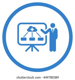Healthcare Structure Report vector icon. Style is flat circled symbol, cobalt color, rounded angles, white background.