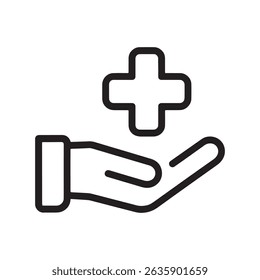 Healthcare Support Icon – Hand Holding Medical Cross Symbol Vector for Insurance and Medical Services
