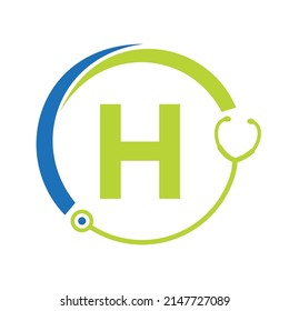 Healthcare Symbol Doctor and Medical Logo on Letter H Template. Doctors Logo with Stethoscope Sign