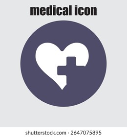 Healthcare symbol features a heart and cross inside a rounded design element, conveying medicine and health.	