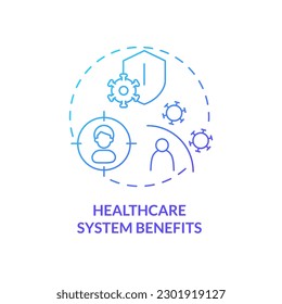 El sistema de atención de la salud se beneficia del icono de concepto de gradiente azul. Desarrollo del manejo de enfermedades. Ventaja de la medicina de precisión idea abstracta ilustración de línea delgada. Esquema aislado