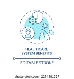 El sistema de salud se beneficia de un icono de concepto turquesa. Desarrollo del manejo de enfermedades. Ventaja de la medicina de precisión idea abstracta ilustración de línea delgada. Dibujo de contorno aislado. Trazo editable