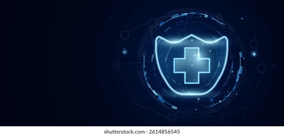 Healthcare technology. AI processing chip futuristic digital wallpaper for business or presentations and tech event poster EPS 10