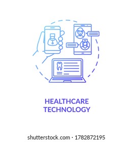 Icono de concepto de gradiente azul de la tecnología de asistencia sanitaria. Comunicación remota entre el médico y el paciente. Ilustración de línea delgada de la idea de la aplicación móvil del hospital. Dibujo de color RGB con contorno aislado de vectores