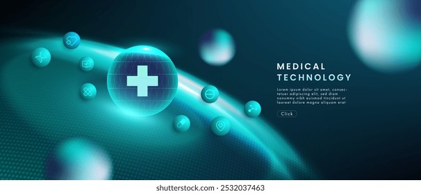 Tecnología sanitaria e innovación médica de fondo de tecnología digital. Conceptos médicos, científicos y tecnológicos. Abstractas diseño futurista. Ilustración vectorial.