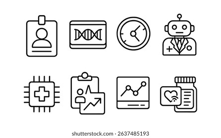 Healthcare and technology outline icon set. medical, ai, digital health icons collection