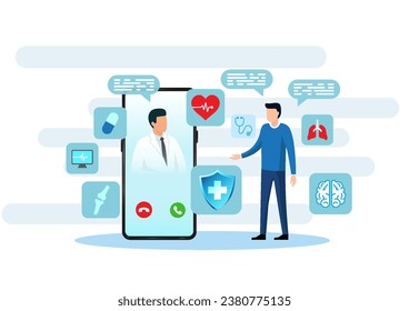 Healthcare technology Patients video calling with doctors via smartphones It refers to technology combining with medical to allow people to receive treatment quickly.