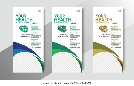 Healthcare Vorlage Design Für einen Bericht und Medical Rack Card Di Flyer Paket Design