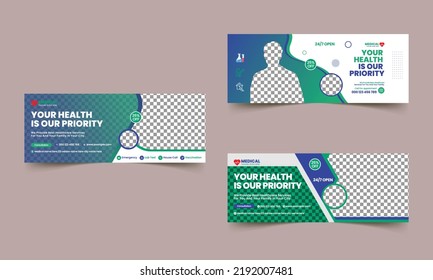 Healthcare timeline cover banner template design, Set of modern abstract flat corporate Medical cover, banner, social media post, timeline cover, web banner, template