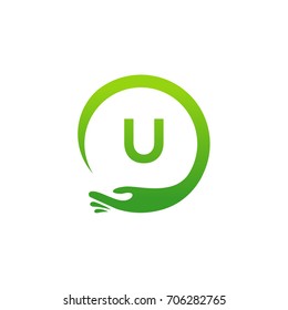 Healthcare U initial logo designs template, Modern U initial Care with hand symbol vector