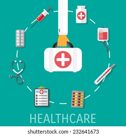 Healthcare vector flat background. Eps 10.