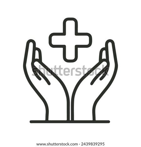 Healthcare vector icon. Filled flat sign for mobile concept and web design. Two hands hold a cross. Symbol, logo illustration. Vector graphics.