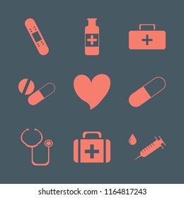 healthcare vector icons set. with capsule, syringe, heart and tablet capsule in set