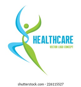 Healthcare - vector logo template concept. Abstract man sign. Human character symbol. Nature organic product. Fitness sport icon. Design element. 