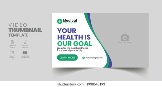 Healthcare Video Thumbnail And Web Banner Template. Editable Medical Hospital Promotion Banner Design. Dental Clinic Social Media Layout