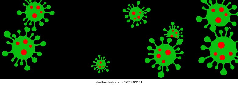 Healthcare Vivid Epidemic Vibrant Test Medicine Bright Horizontal Vector. Science Covid-19 Red Coronavirus Danger Sign Background. Virus Black Sick Creepy Pandemic Green Quarantine Illustration.