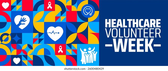 healthcare volunteer week geometric shape pattern background banner or poster design template. observed every year in  April. Holiday concept. Use to any Template, card, poster, placard, template.