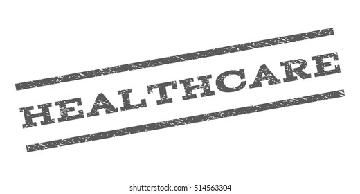 Healthcare watermark stamp. Text tag between parallel lines with grunge design style. Rubber seal stamp with dust texture. Vector grey color ink imprint on a white background.