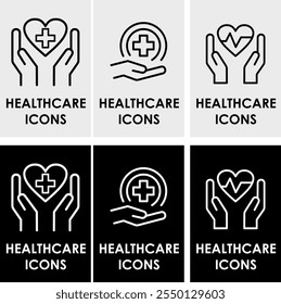 Healthcare web banner icon set vector concept illustrations. Containing treatment, prevention, medical, health, diagnosis, report, and more. 