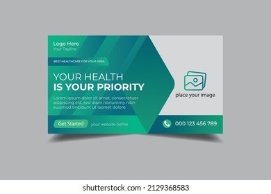 Healthcare web banner template and video thumbnail. Editable medical hospital promotion banner design. Dental clinic social media layout