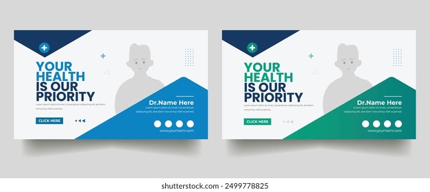 healthcare web banner for video thumbnail. YouTube thumbnail for hospital live workshop business template. Dental hospital and clinic social media Design