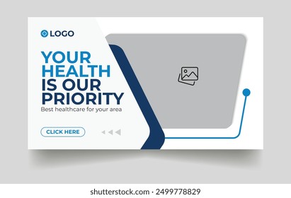 healthcare web banner for video thumbnail. YouTube thumbnail for hospital live workshop business template. Dental hospital and clinic social media Design