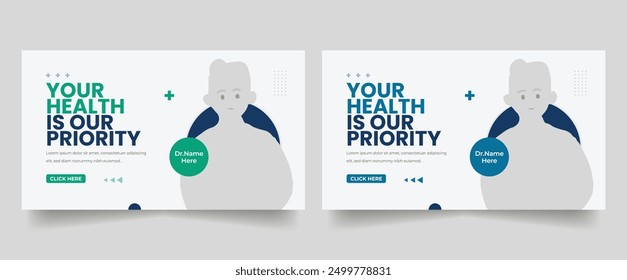 healthcare web banner for video thumbnail. YouTube thumbnail for hospital live workshop business template. Dental hospital and clinic social media Design