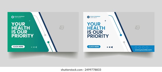 healthcare web banner for video thumbnail. YouTube thumbnail for hospital live workshop business template. Dental hospital and clinic social media Design