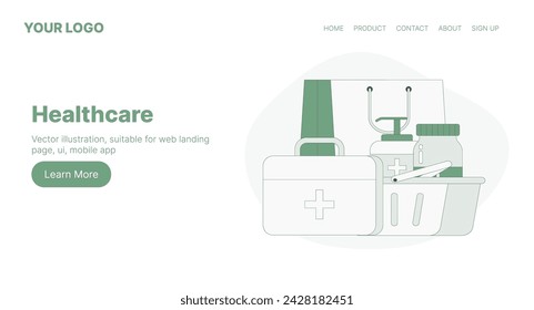 Healthcare. Web Landing Page Design. Flat Cartoon Vector Illustration. Vector illustration, suitable for web landing page, ui, mobile app.