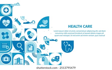 Healthcare an wellness concept with medial icons. Healthcare plan , medical services, life insurance . Template for background, banner, web vector infographic.