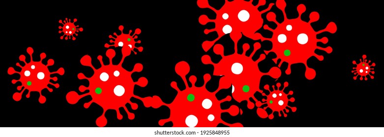 Healthcare White Medicine Vibrant Horizontal Pandemic Creepy Virus Wallpaper. Sick Test Black Epidemic Covid-19 Backdrop. Science Green Quarantine Red Coronavirus Bright Danger Sign Illustration.