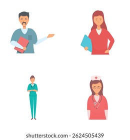 Healthcare worker icons set cartoon vector. Team of various medical specialist. Healthcare concept