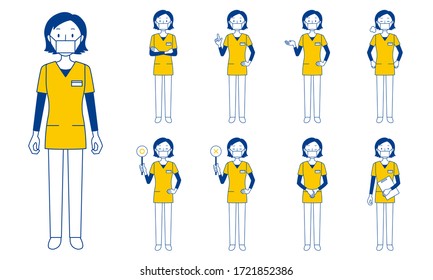 Healthcare worker (radiologist) character set in 9 poses isolated vector illustartion