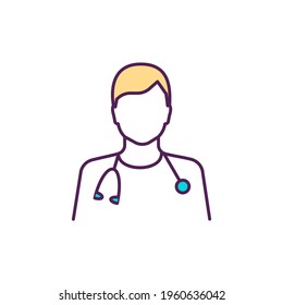 Healthcare worker RGB color icon. Nursing and medical assistant. Health aide. Counseling, support. Care practitioner. Clinical psychologist. Physician assistant. Isolated vector illustration