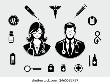 Healthcare workers icon, graphic design.