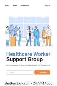 Healthcare workers support group diverse team standing together medical professionals modern hospital