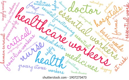 Healthcare Workers word cloud on a white background. 