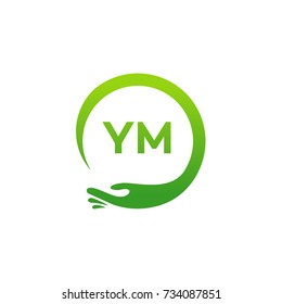 Healthcare YM initial logo designs template, Modern YM initial Care with hand symbol vector