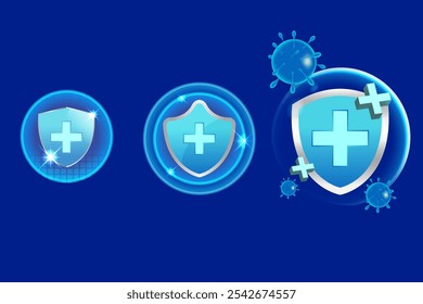 Healthcare.Medical with shield protector from viruses and bacteria with blue and cyan color.Medical Cross