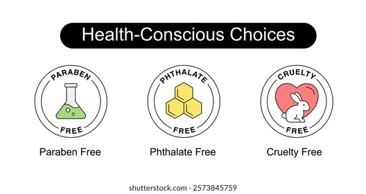 Health-Conscious Choices. Icons included: Paraben Free, Phthalate Free, Cruelty Free.