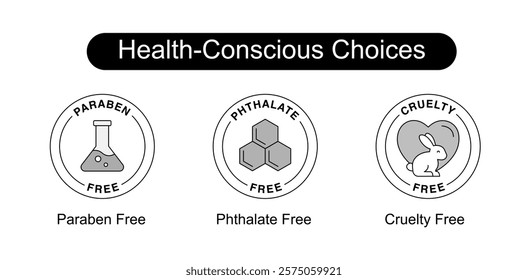 Health-Conscious Choices. Icons included: Paraben Free, Phthalate Free, Cruelty Free.