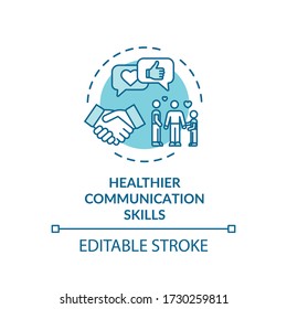 Healthier communication skills concept icon. People conversation. Best friends conversation. Business agreement idea thin line illustration. Vector isolated outline RGB color drawing. Editable stroke