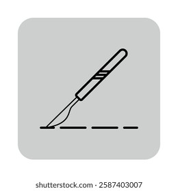 Health-related icon of scalpel poised above dashed line. Precision and care in medical procedures and practices related to health concept