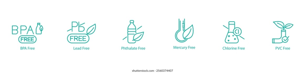 Health-Safe Icon Set – BPA, Lead, Bacillus, Mercury, Chlorine, and PVC Free Vector Icons