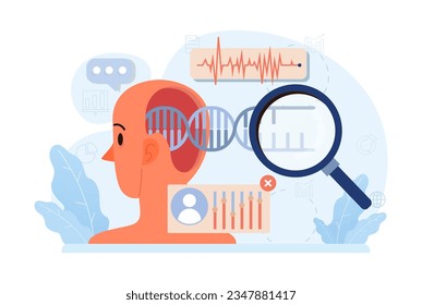 Tecnología de salud. Métodos innovadores de diagnóstico y tratamiento. Telemedicina, monitoreo de salud, investigación de laboratorio. Tecnologías modernas para la prevención y el tratamiento de enfermedades. Ilustración vectorial plana