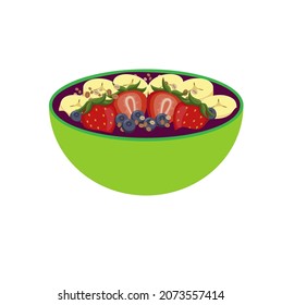 Healthy acai bowl, in a green bowl, illustration concept.