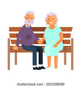 Healthy active lifestyle retiree for grandparents. Elderly people characters have a rest on a park bench.  Grandparents family Seniors isolated on white background Vector illustration eps 10