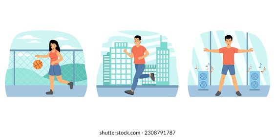 Healthy Activity Bundle Flat Illustration