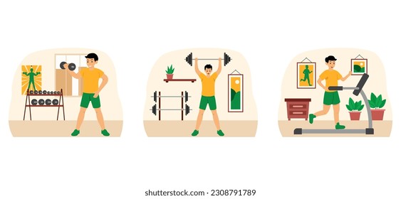 Ilustración plana de paquete de actividad saludable
