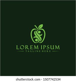Healthy apple logo template with two human symbol in flat design monogram illustration